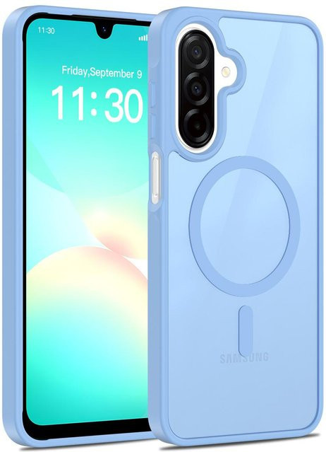Magnetische Hülle für Samsung Galaxy A17 5G A26 A16 von just case, matt und transluzent, kompatibel mit MagSafe, Farbe: Blau/Transparent - Bild 1