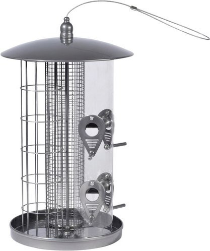 Dobbar Futterspender mit 3 Kammern aus Metall und Acrylglas in Silber zum Aufhängen - Bild 1