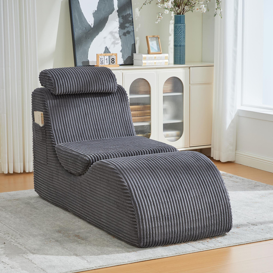 Moderner Relax-Sessel von Gomyway in Grau mit Cord-Bezug und Schaumstofffüllung, B/T/H: 160 x 66 x 90 cm - Bild 2
