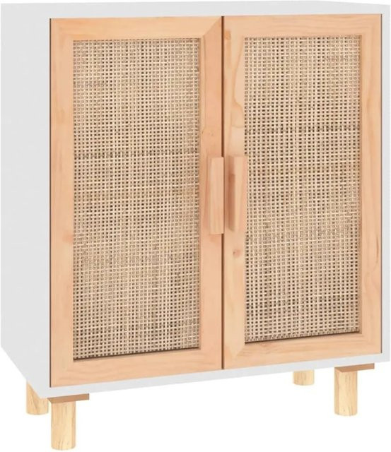 vidaXL Sideboard Weiß aus massivem Kiefernholz und Natur-Rattan B/T/H: 60 x 30 x 70 cm - Bild 1