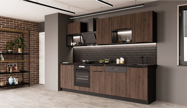 Küchenzeile MONZA BASIC LOFT 280 in Nussbaum und Schwarz Matt - Bild 1