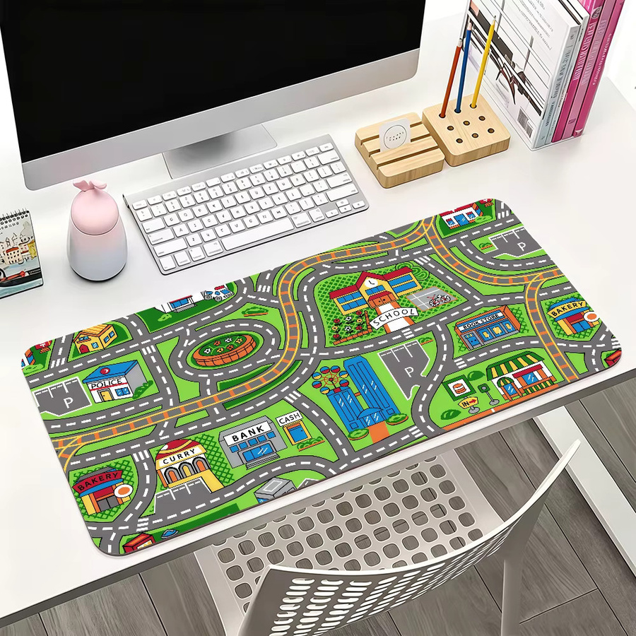 Großes Cartoon City Street Mauspad in Multicolour für Gaming und Büro, rutschfest und wasserdicht - Bild 3