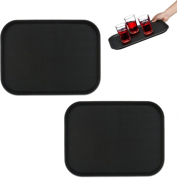 Relaxdays Serviertablett 2er Set aus Kunststoff und Gummi, Schwarz, Rutschfest, B/T/H: 41 x 30 x 2 cm - Bild 1