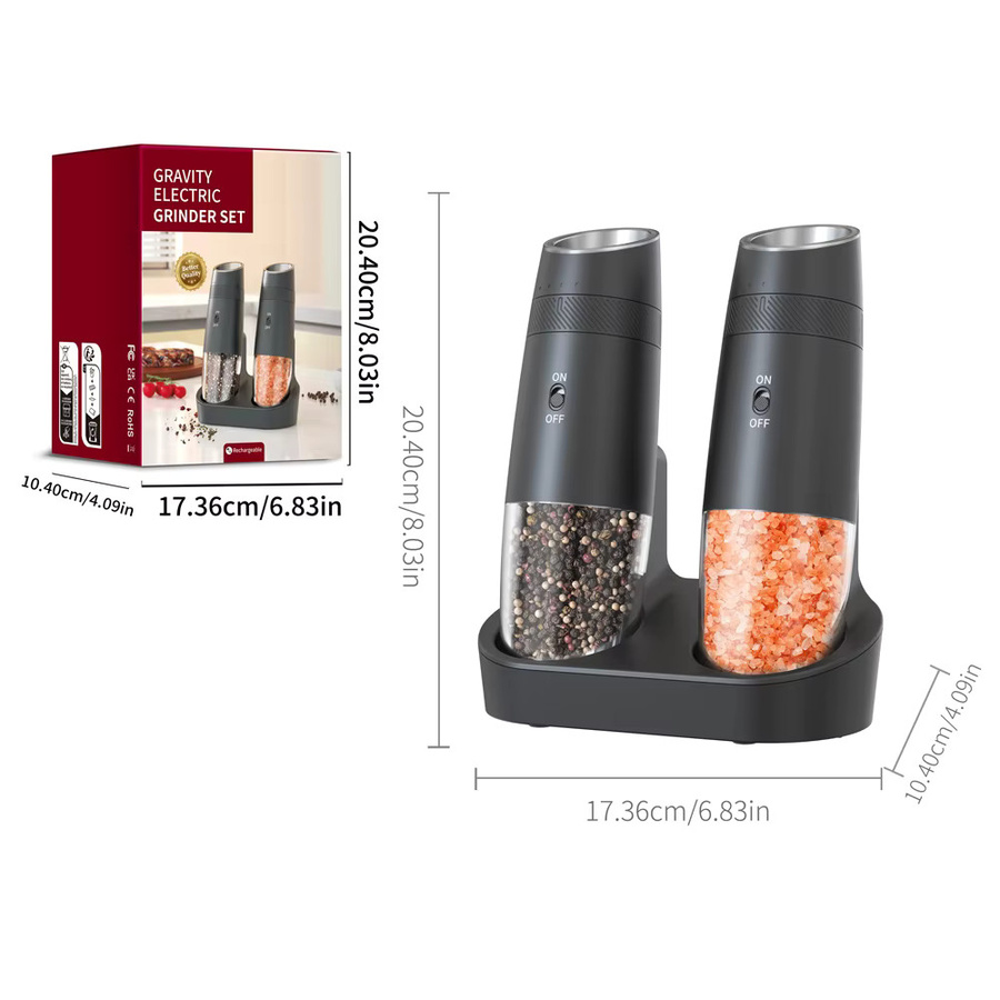 CLITON Automatisches Salz- und Pfeffermühlen-Set, USB wiederaufladbar, Schwarz, Einstellbare Grobheit - Bild 6