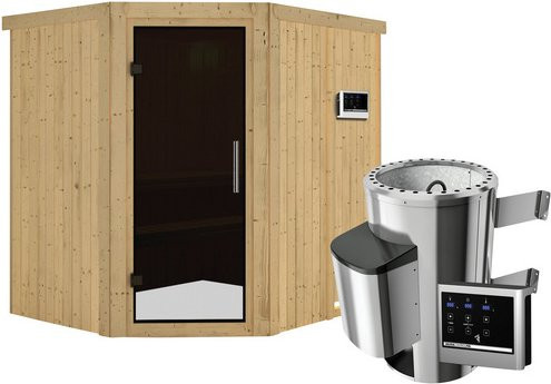 Karibu Sauna Talsen für 3 Personen mit 3,6 kW Saunaofen und externer Steuerung, beige - Bild 1