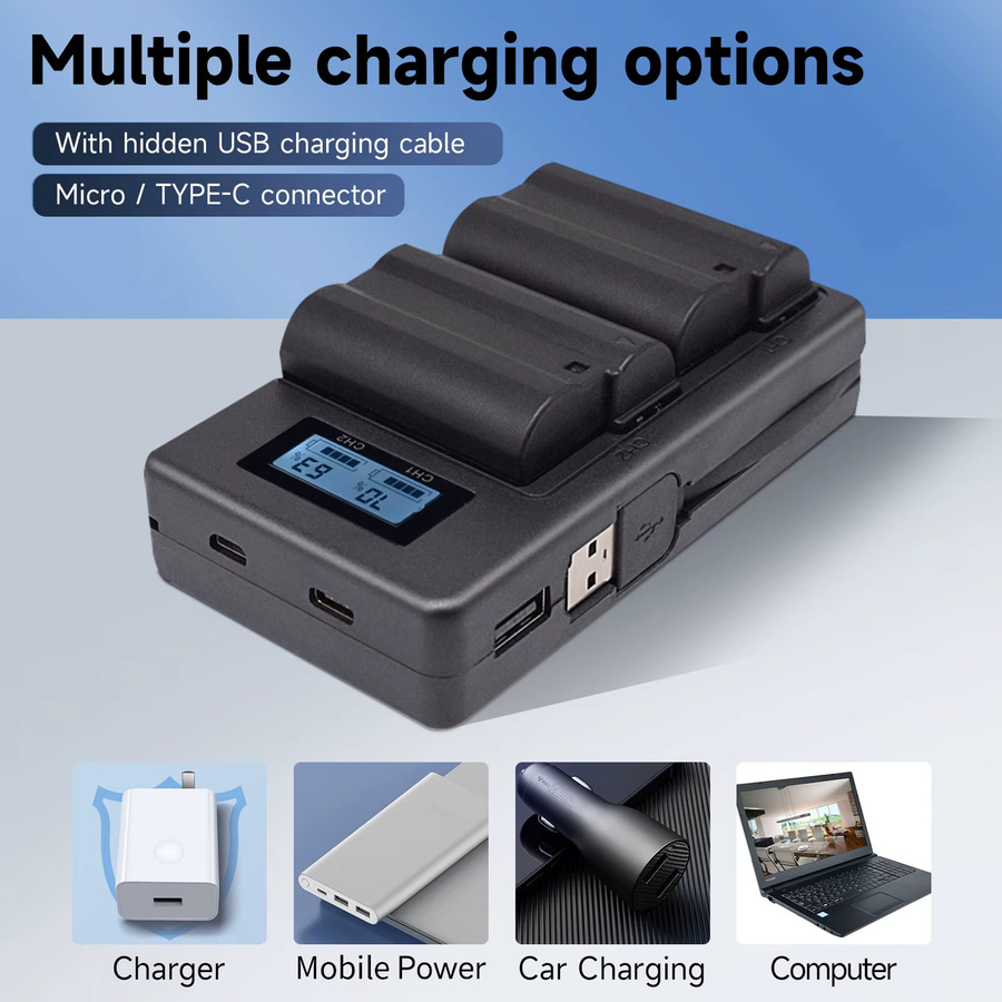 CITYORK Kamera-Akku EN-EL15 / EN-EL15C mit Dual-USB-Ladegerät, 2850mAh, Schwarz - Bild 2