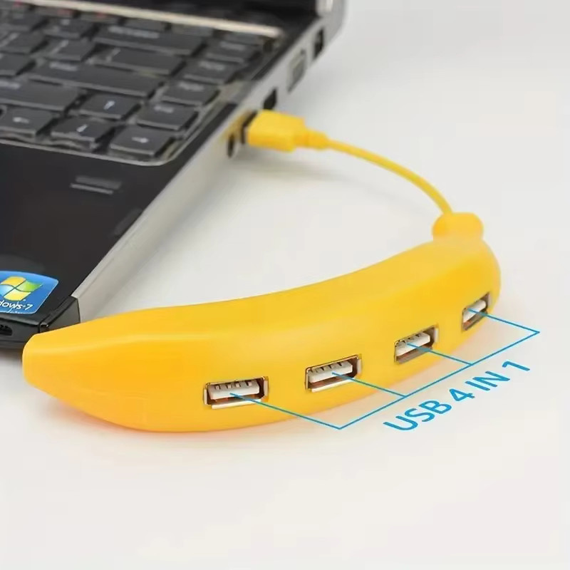 Banana USB-Hub 4-Port-Splitter mit Netzteil für Laptop-Computer in Gelb zur schnellen Datenübertragung und zum Aufladen - Bild 2