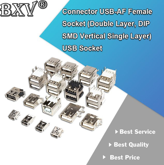 5er Set BXV USB-C Buchsen Steckverbinder in Silber, vertikale SMD-Ausführung für Einzelschicht und Doppelschicht, Mini USB-3.1 kompatibel - Bild 1