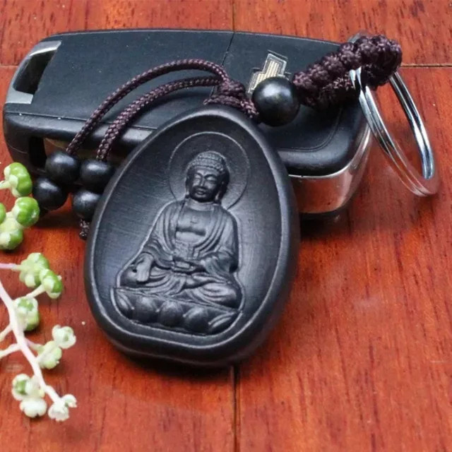 COCHETOP Schlüsselanhänger Holz, Schwarz, Amitabha Buddha, Unisex - Bild 1