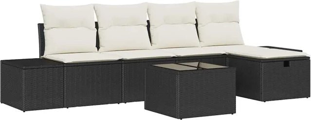vidaXL Garten-Sofa-Set aus Poly-Rattan in Schwarz mit 6-teiligem Set inklusive Kissen und Ottoman für Terrasse und Garten - Bild 1