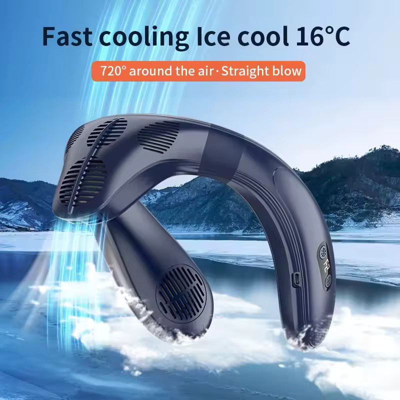 Tragbarer Halsventilator ZAIXIAO mit 5200 mAh Akku, wiederaufladbare Halsklimaanlage und Halbleiter-Kühlung in Blau - Bild 3
