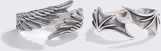 Yerik Ring, Engel Dämon Flügel, Silber, Unisex, Vintage - Bild 1