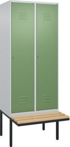 C+P Spind Classic PLUS Garderobenschrank mit Sitzbank, 2 Abteile, B/T/H: 212 x 80 x 81,5 cm, Zylinderschloss, 4 Garderobenhaken, mittige Trennwand, auskragende Sitzbank, Buche-Hartholz und Stahl - Bild 1