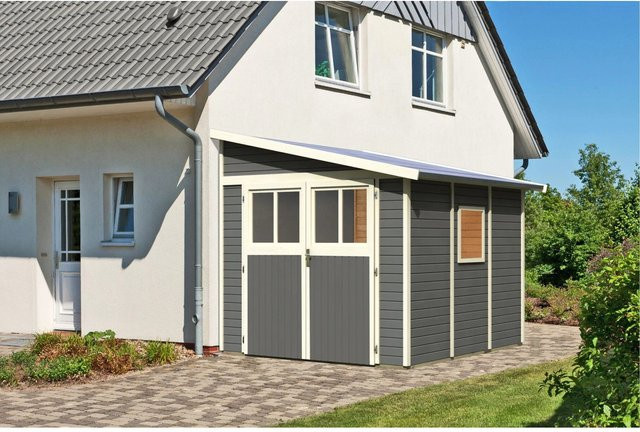 Karibu Holz-Gartenhaus Timsund Pultdach in Terragrau lackiert B/T/H: 265 x 243 x 235 cm - Bild 1