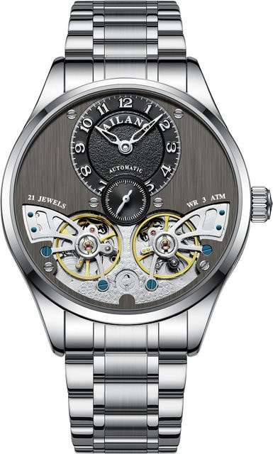 Ailang Automatik-Mechanikuhr, Edelstahl, Grau, Herren, 42 mm - Bild 1