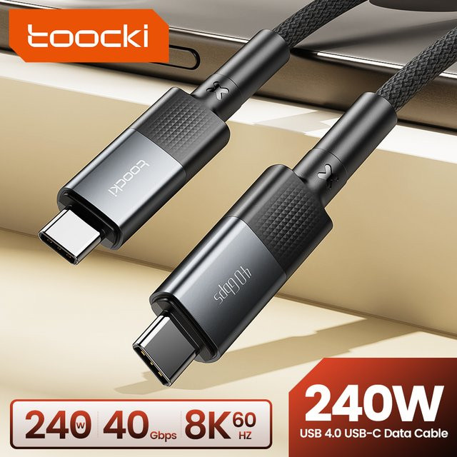 Toocki USB-C auf USB-C Kabel USB4.0 mit 60W/240W Schnellladefunktion und 8K@60Hz Datenübertragung in Schwarz - Bild 1