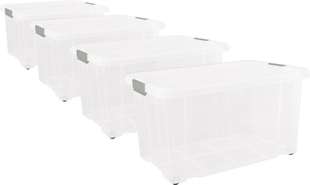 BigDean 4er Set XL Eurobox mit Deckel und Rollen, transparent, B/T/H: 60 x 40 x 32,5 cm - Bild 1