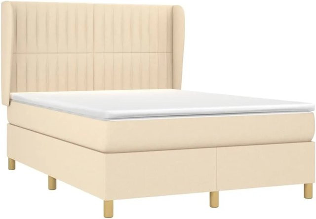 vidaXL Boxspringbett Hybrid mit Matratze und Taschenfederkern in Beige, B/T: 140 x 190 cm - Bild 1