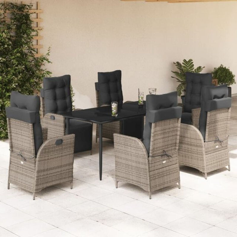 7-teilige moderne Garten-Essgruppe aus Poly-Rattan mit Kissen in Grau von vidaxl - Bild 1