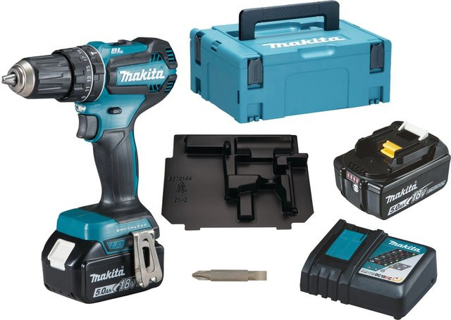 Makita Akku-Schlagbohrschrauber DHP485RTJ 18V mit 2 Akkus 5,0Ah und Ladegerät - Bild 1