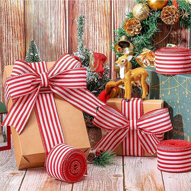 Rot-weiß gestreiftes Weihnachtsband für Geschenkverpackungen und Weihnachtsbaum-Dekoration, 5 Yards - Bild 1