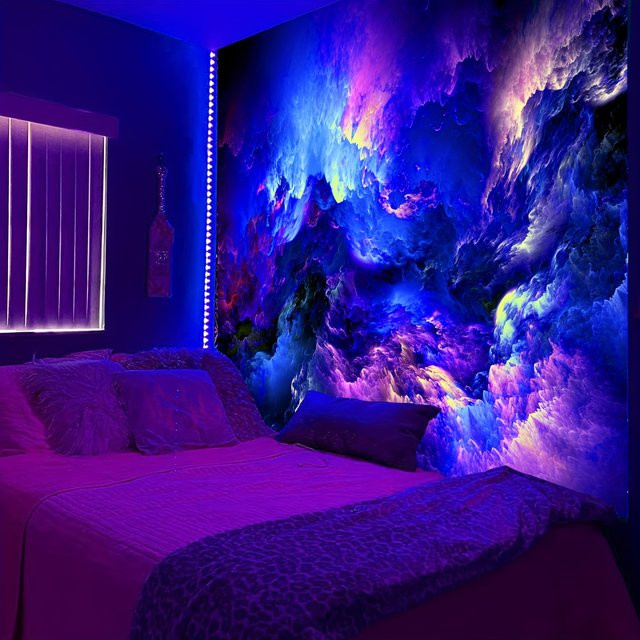 VIKAMA Wandteppich Abstract Cloud Design in Multicolour, moderner Textil-Wandteppich für Wohnzimmer und Schlafzimmer, B/H: 60 x 40 cm - Bild 1