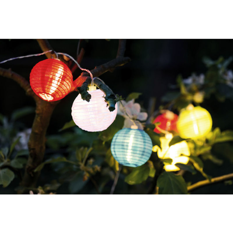 Näve Solar-Lichterkette mit bunten Textil-Papierballons, 10er-Set, Durchmesser: 15 cm, Länge: 300 cm - Bild 2