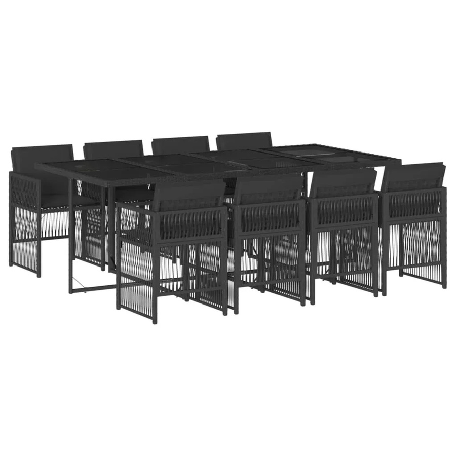 vidaXL 9-teilige Garten-Essgruppe aus schwarzem PE-Rattan mit Kissen und Hartglas-Tischplatte - Bild 2