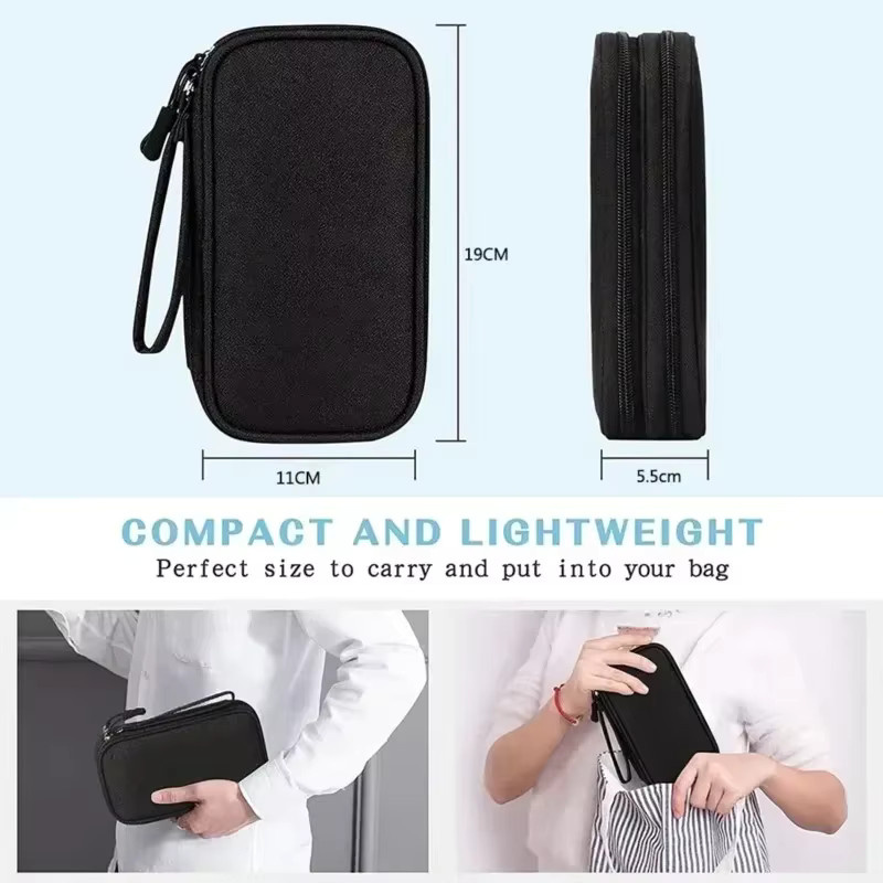 FTBTOC Elektronik-Organizer-Tasche in Schwarz mit Doppelreißverschluss für USB-Kabel, Festplatten und Computerzubehör - Bild 2