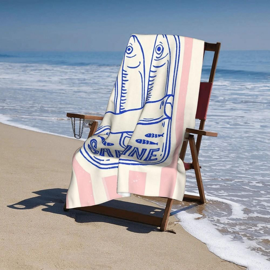 Dalangpa Strandtuch Vintage Sardinendose Gemustert, B: 40 cm, H: 60 cm - Bild 2