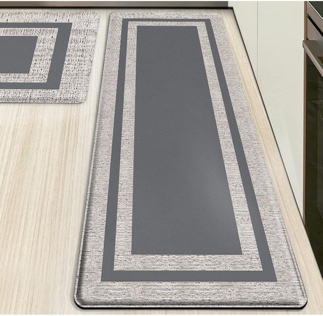 Küchenbodenmatte aus verdicktem PVC in Grau, wasserdichte und rutschfeste Anti-Ermüdungs-Matte mit Doppelrahmen, B/T/H: 70 x 44 x 1 cm - Bild 1