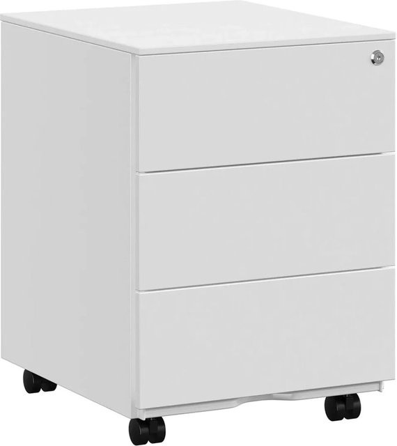 Songmics Aktenschrank aus Stahl mit Rollen und Schloss in Weiß, B/T/H: 45,1 x 39,0 x 53,8 cm - Bild 1