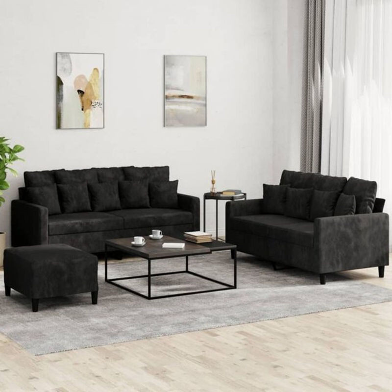 Vidaxl 3-tlg. Sofagarnitur Modern mit Kissen in Schwarz Samt - Bild 1