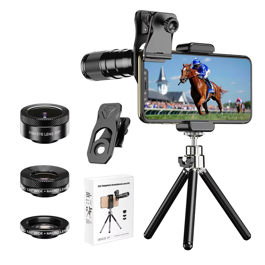 APEXEL Mini 22X Teleskop-Zoomobjektiv HD 4-in-1 Kameraobjektiv-Set mit Makro, Weitwinkel und Fisheye für iPhone und Samsung, Schwarz - Bild 6