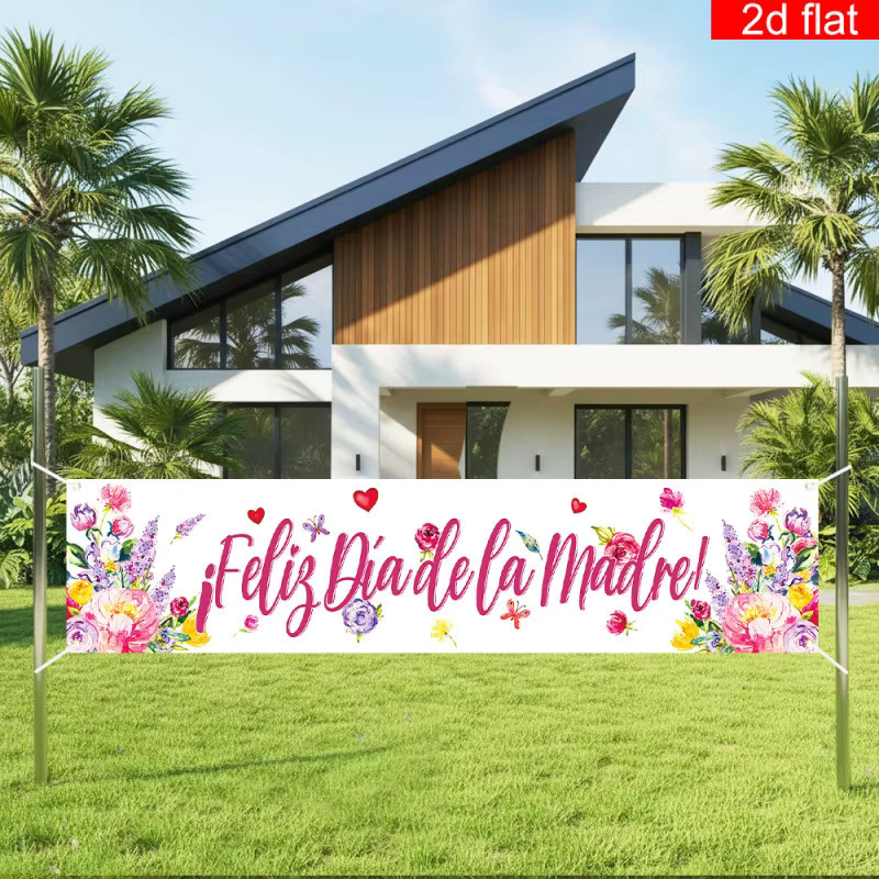 VIKAMA Spanischsprachiges Muttertags-Partybanner mit Blumen und Schmetterlingen, Mehrfarbiges Hintergrundtuch für den Außenbereich, B: 180 cm, H: 35 cm - Bild 3
