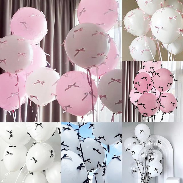 Surpsea Luftballon Set mit Schleifen in Rosa und Schwarz für Boho Hochzeiten, Geburtstage oder Babypartys - Bild 1