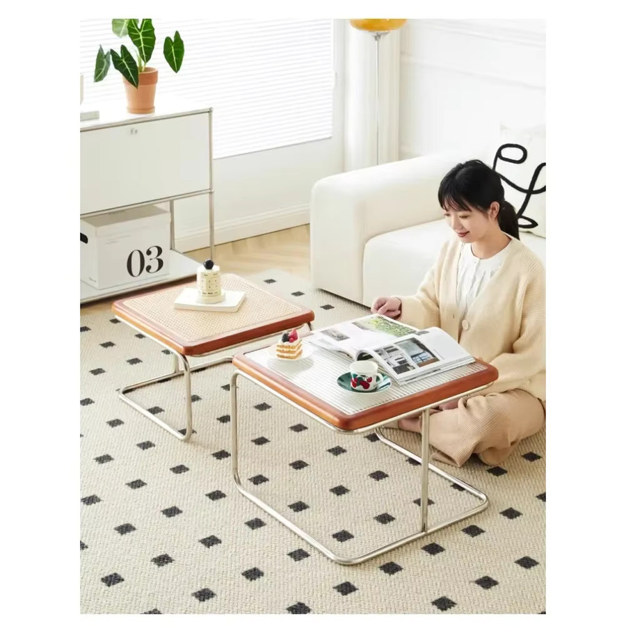 XMSJ Couchtisch im Mid-Century-Stil aus Rattan und Glas in Braun - Bild 3