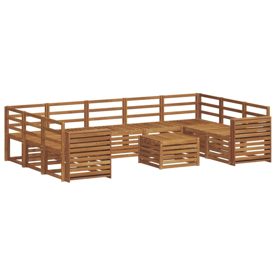 vidaXL Sofagarnitur aus Massivholz Akazie in Natur Braun, 10-teiliges Set mit Tisch, Ecksofas und Sesseln im U-Shape Design - Bild 2