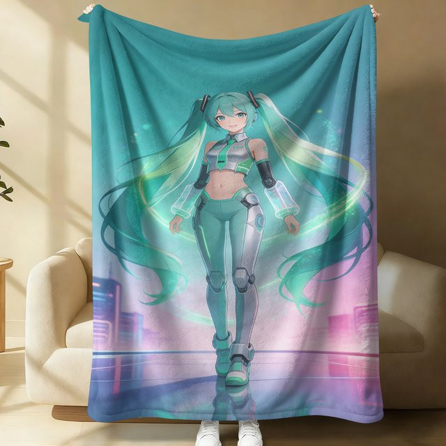 Hatsune Miku Anime Flanell-Überwurfdecke in Multicolour für Sofa und Schlafzimmer - Bild 1
