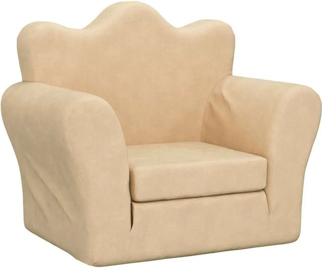 vidaXL Schlafsofa für Kinder in Creme, weicher Plüsch, Beige, B: 140 cm, T: 54 cm, H: 45 cm - Bild 1