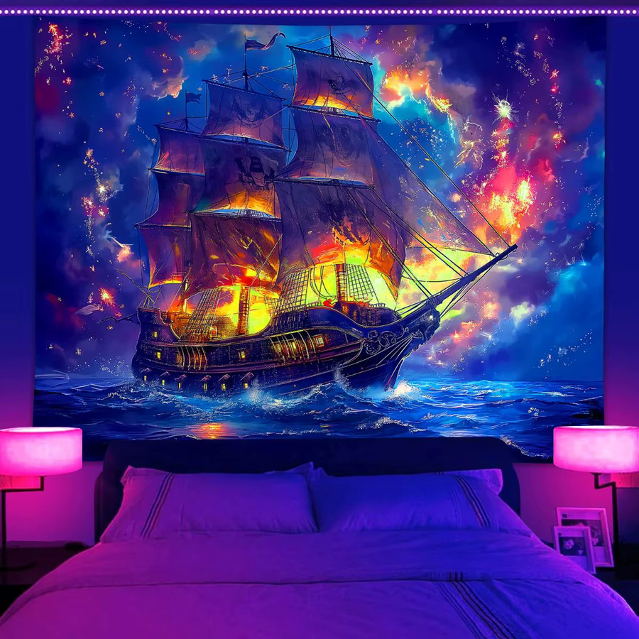 VIKAMA Science Fiction Piratenschiff Wandteppich in Multicolour zur Dekoration von Schlafzimmer und Wohnzimmer - Bild 2