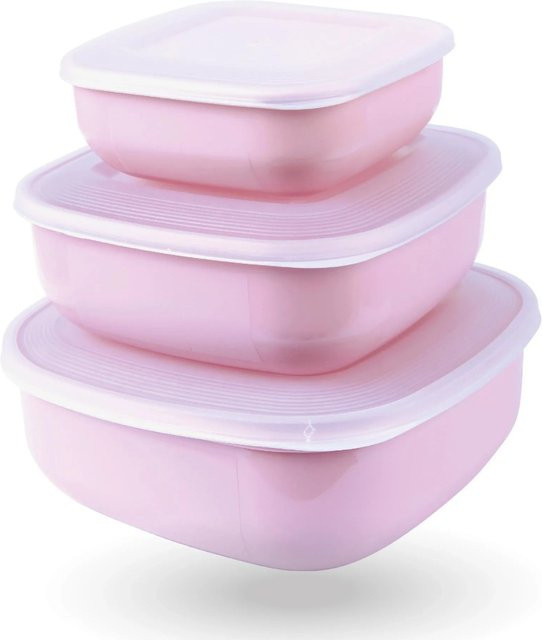Bestgoodies Vorratsdosen Set 9-teilig Eckig Rosa, stapelbare Frischhaltedosen mit Deckel, 0,5 l / 1,0 l / 1,5 l - Bild 1