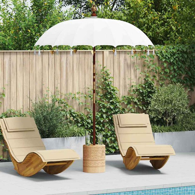 vidaXL Balinesischer Sonnenschirm in Creme mit Holzgestell und Baumwollbespannung B/T/H: 185 x 185 x 260 cm - Bild 2