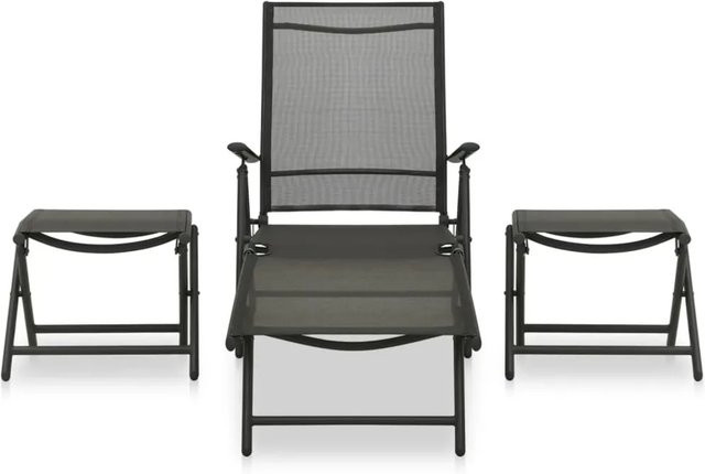 vidaXL 3-tlg Garten-Lounge-Set aus Aluminium und Textilene in Schwarz mit Sesseln und Ottoman - Bild 1