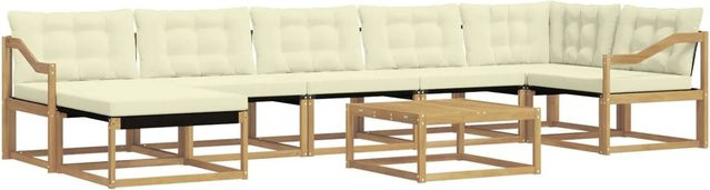 vidaXL Outdoor-Sofagarnitur aus Akazienholz in L-Form mit 8 Teilen, Weiß, Beige und Braun, B/T/H: 79 x 79 x 37 cm - Bild 1