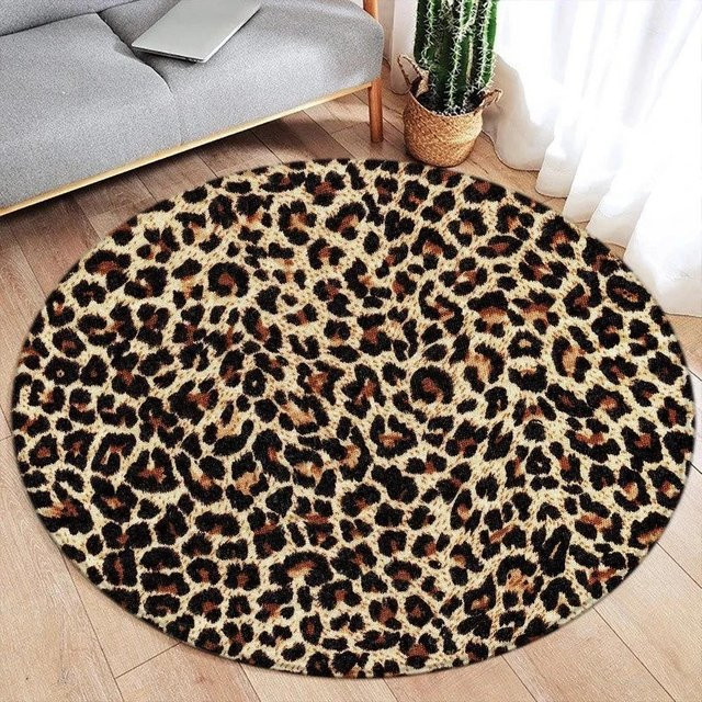 Runder Teppich mit Leopardenmuster in Braun von Spring Corner C, Durchmesser: 120 cm - Bild 1