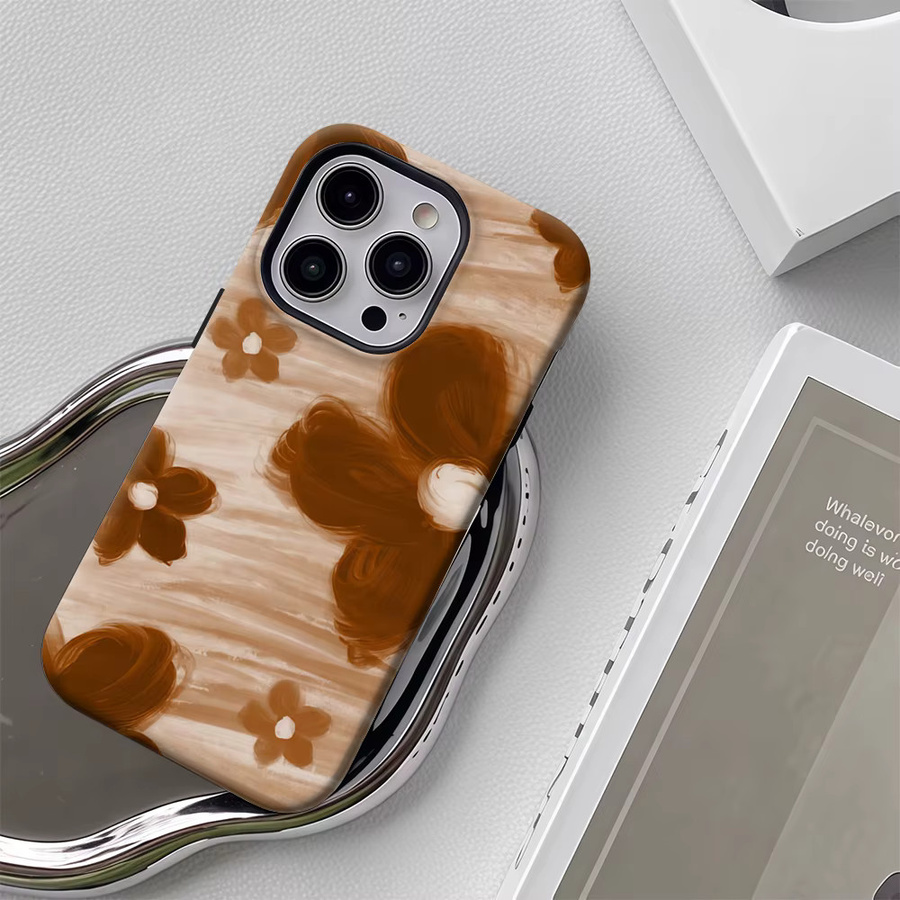 Potdemiel Handyhülle mit braun getönten Blumen für iPhone 17 16 15 14 13 12 Pro Max Plus mit doppelschichtiger Rückseite - Bild 4