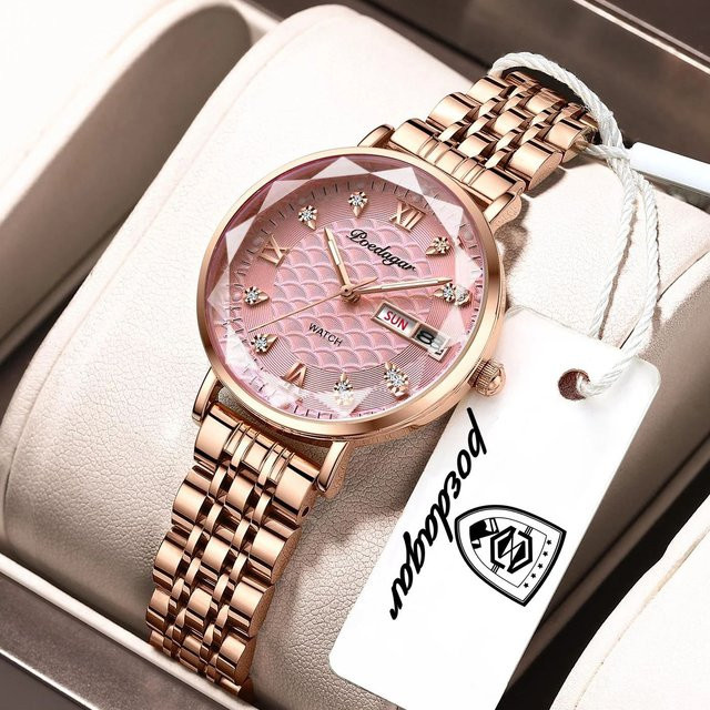 POEDAGAR Armbanduhr Edelstahl, Roségold, Quarz, Damen - Bild 1