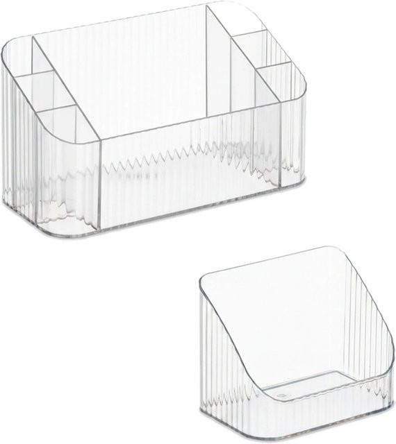 Relaxdays Kosmetik Organizer 2er Set aus Kunststoff in Transparent mit Lamellendesign, B/T/H: 20,5 x 9,5 x 10,5 cm - Bild 1