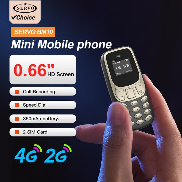 SERVO BM10 Mini-Funktionstelefon Dual SIM 4G/LTE in Schwarz mit Anrufaufzeichnung und geringer Strahlung - Bild 1